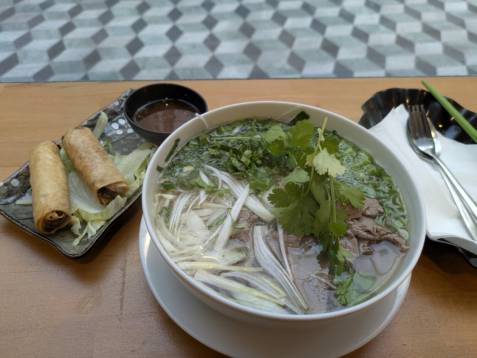 Pho Soup with Crispy Spring Rolls